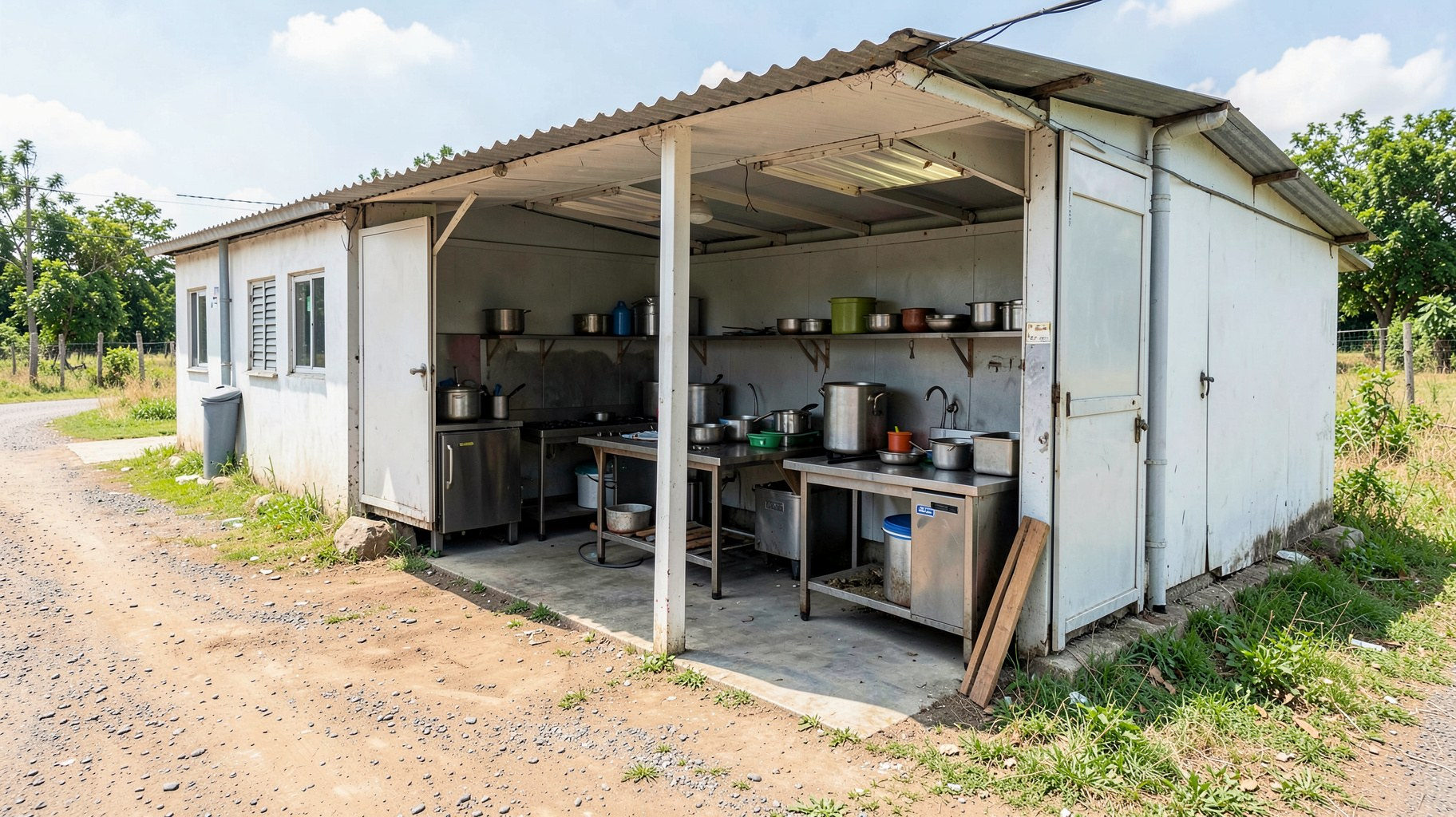 共用通路と区画を分けた小規模飲食厨房